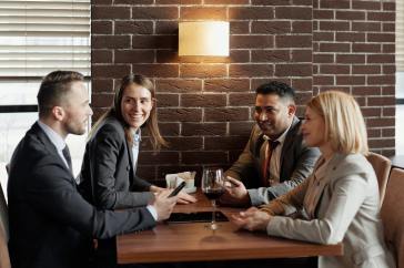 Employees eating lunch