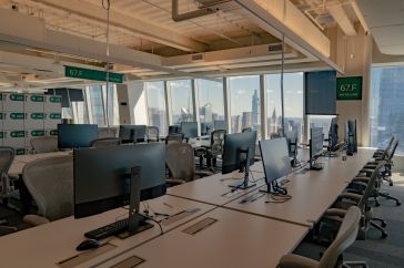 Office space with empty desks and chairs