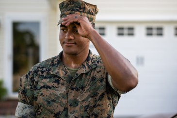 Military veteran fixing his cap