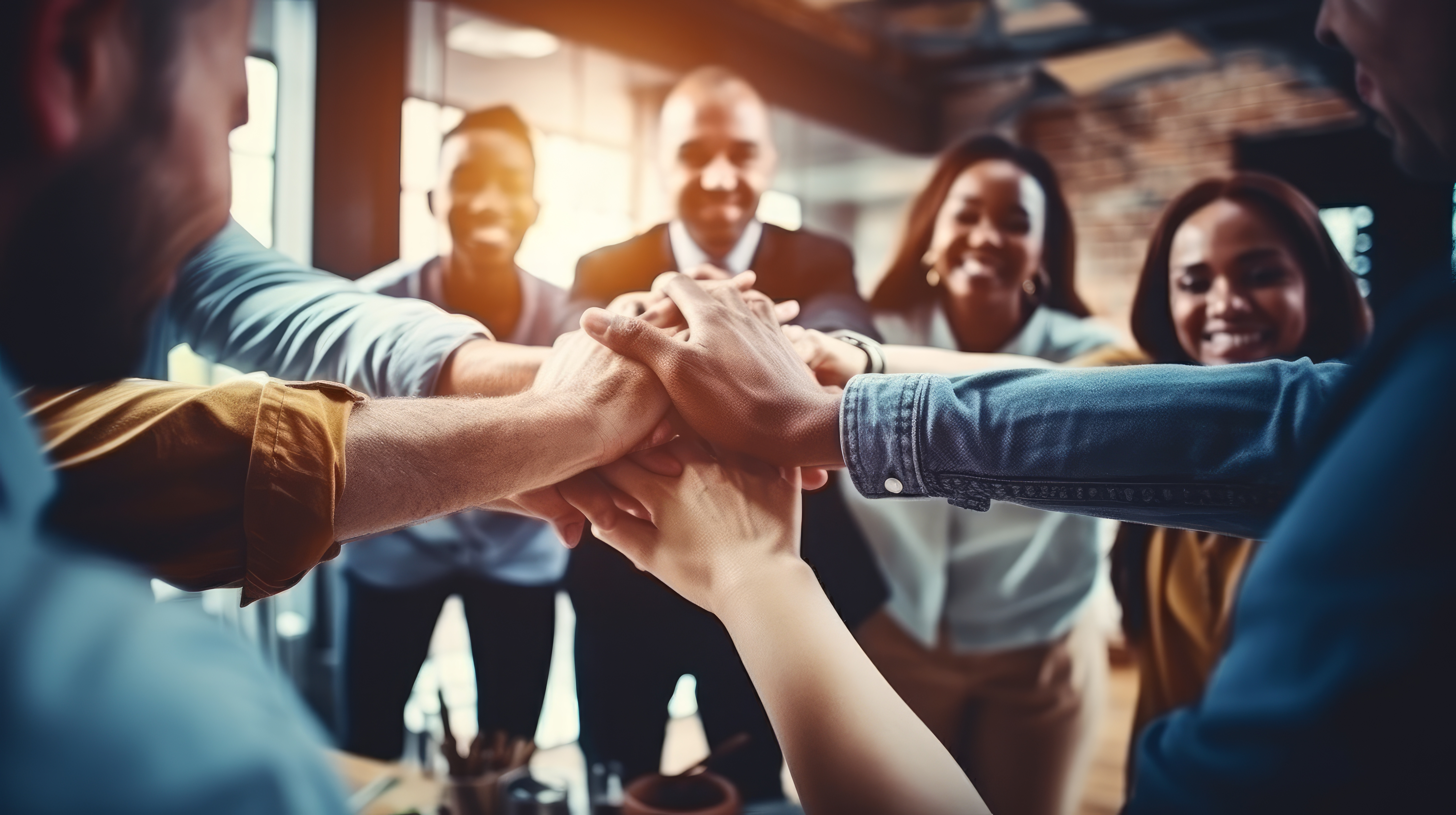 Group of employees with hands together
