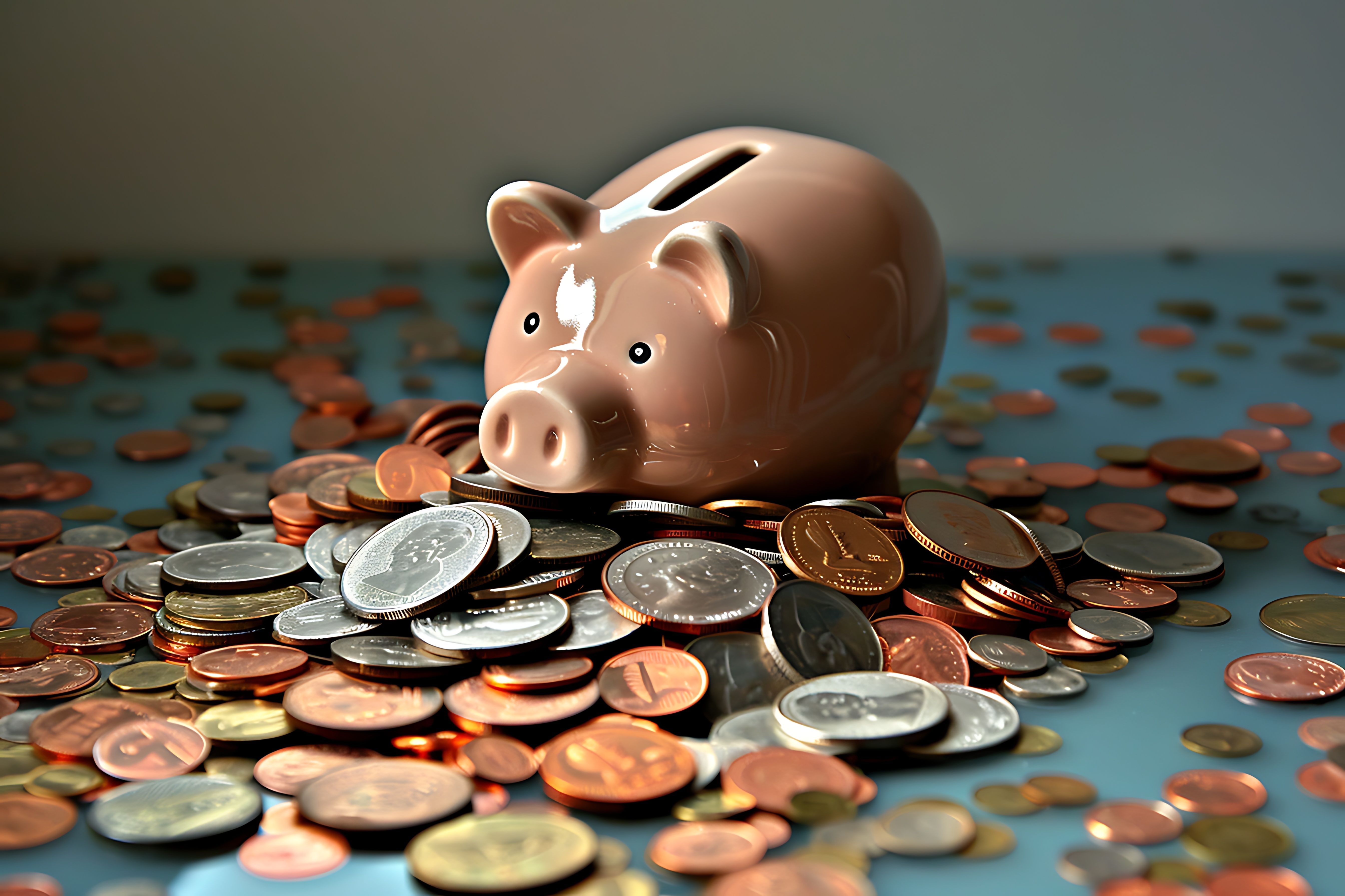 Piggy bank surrounded by coins