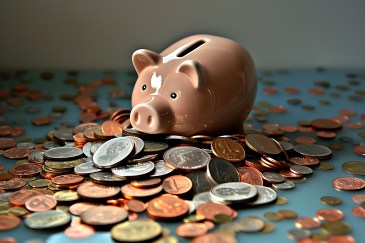 Piggy bank surrounded by coins