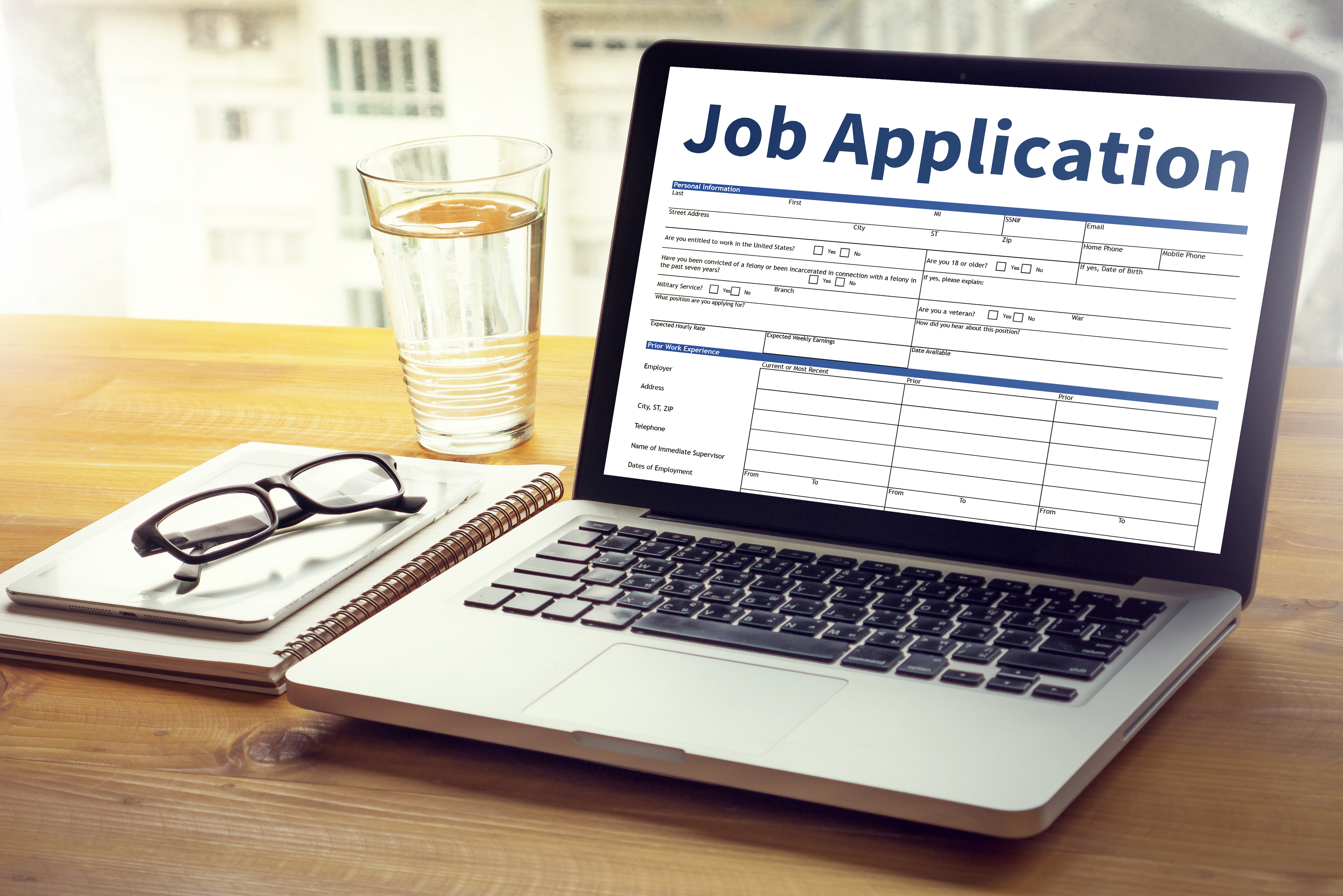 Laptop computer with a job application pulled up