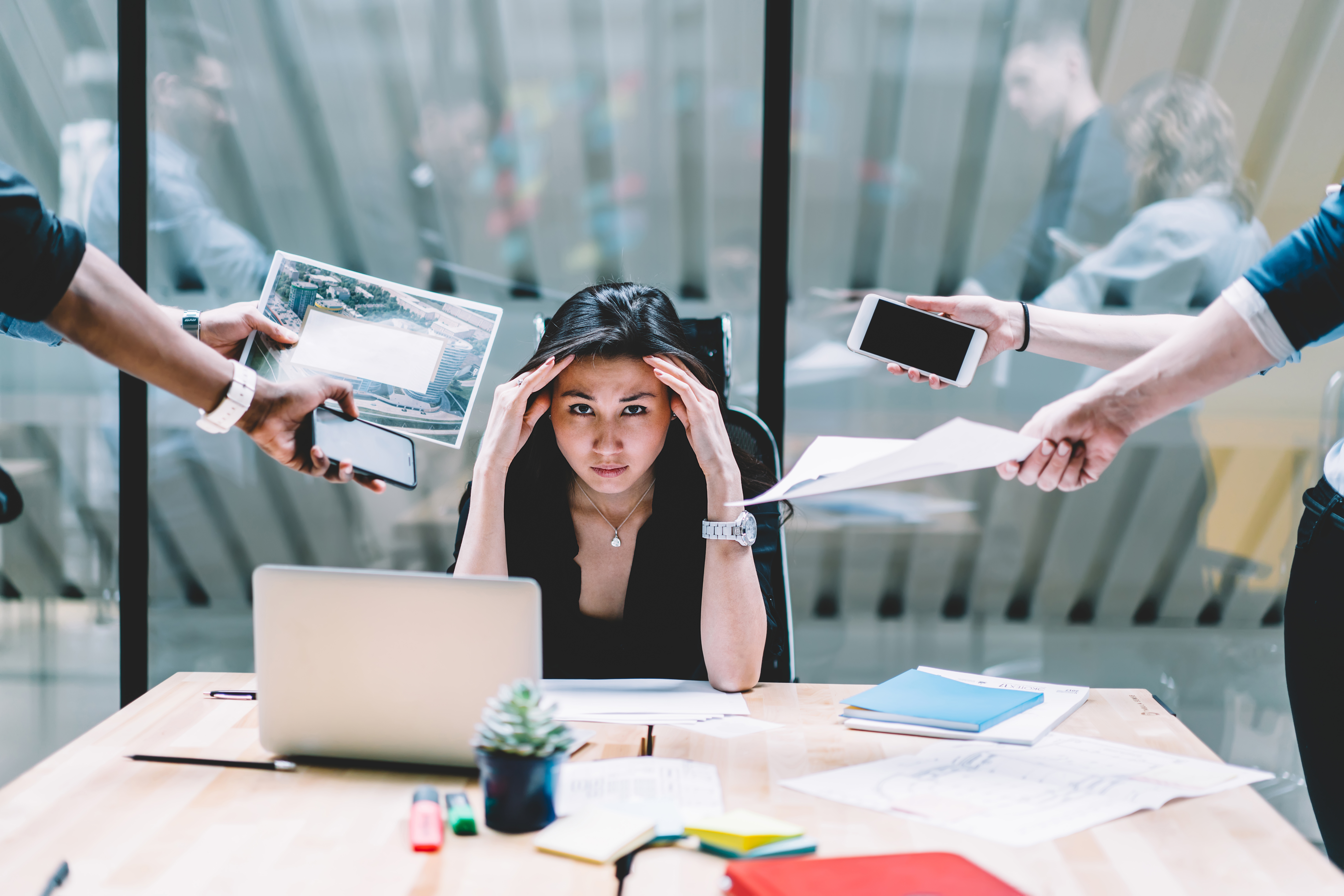 Woman distracted at work