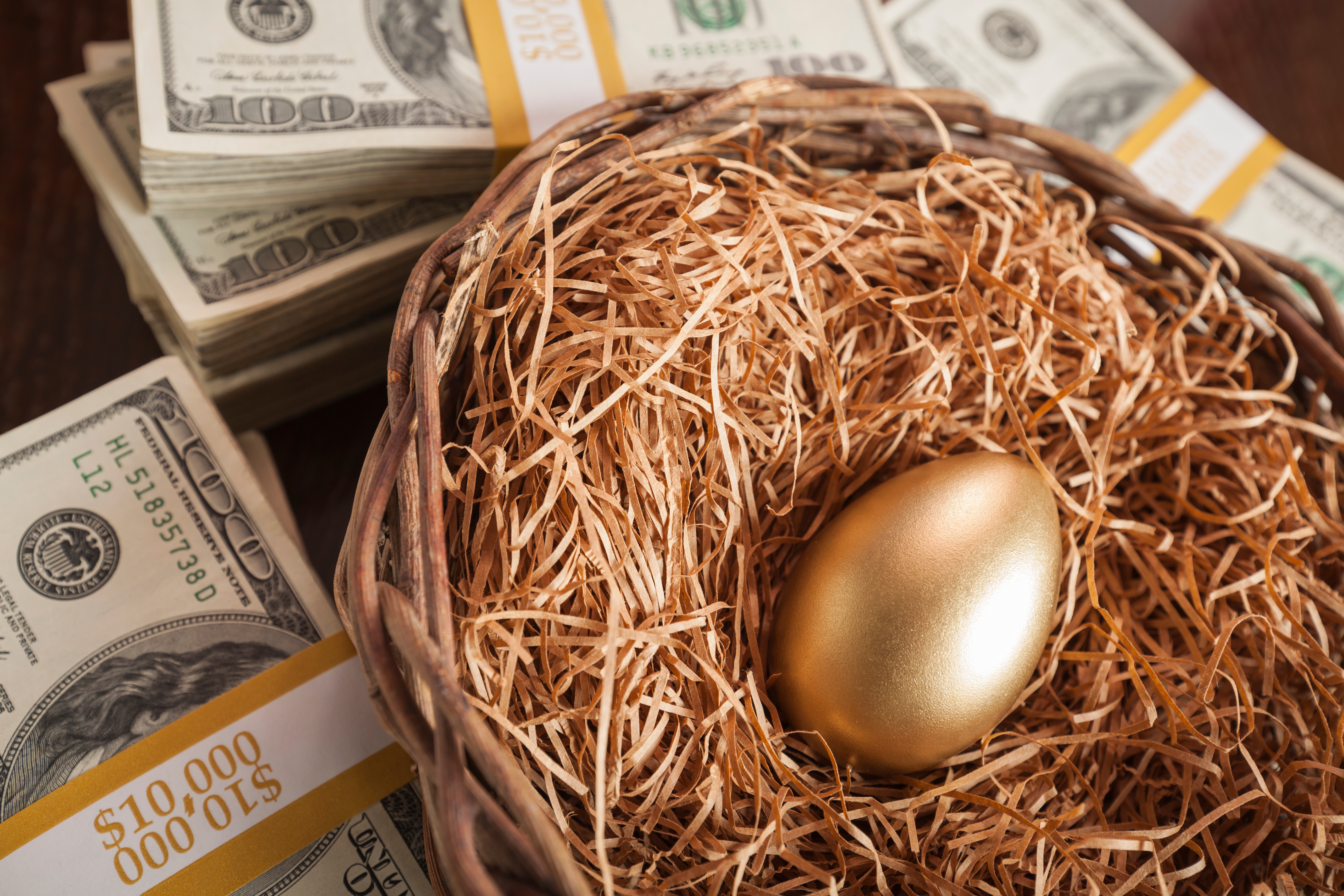 Golden nest egg, cash, retirement, savings