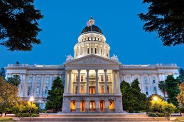 California state capital building at dusk.