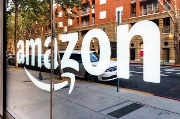 "amazon" written on the glass window in Silicon Valley.