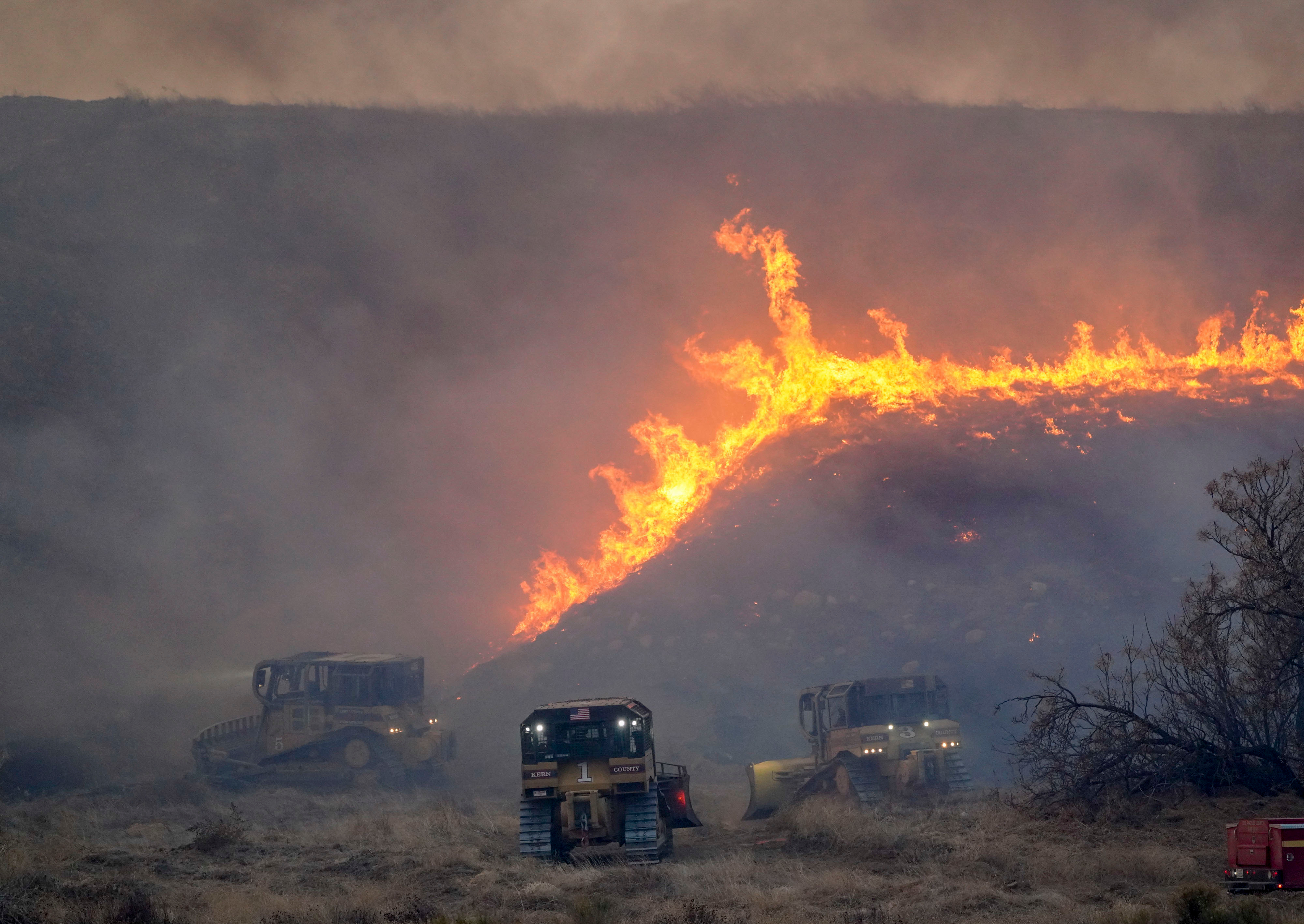 The Hughes Fire burns a hillside in Castaic, California, US, on Wednesday, Jan. 22, 2025.