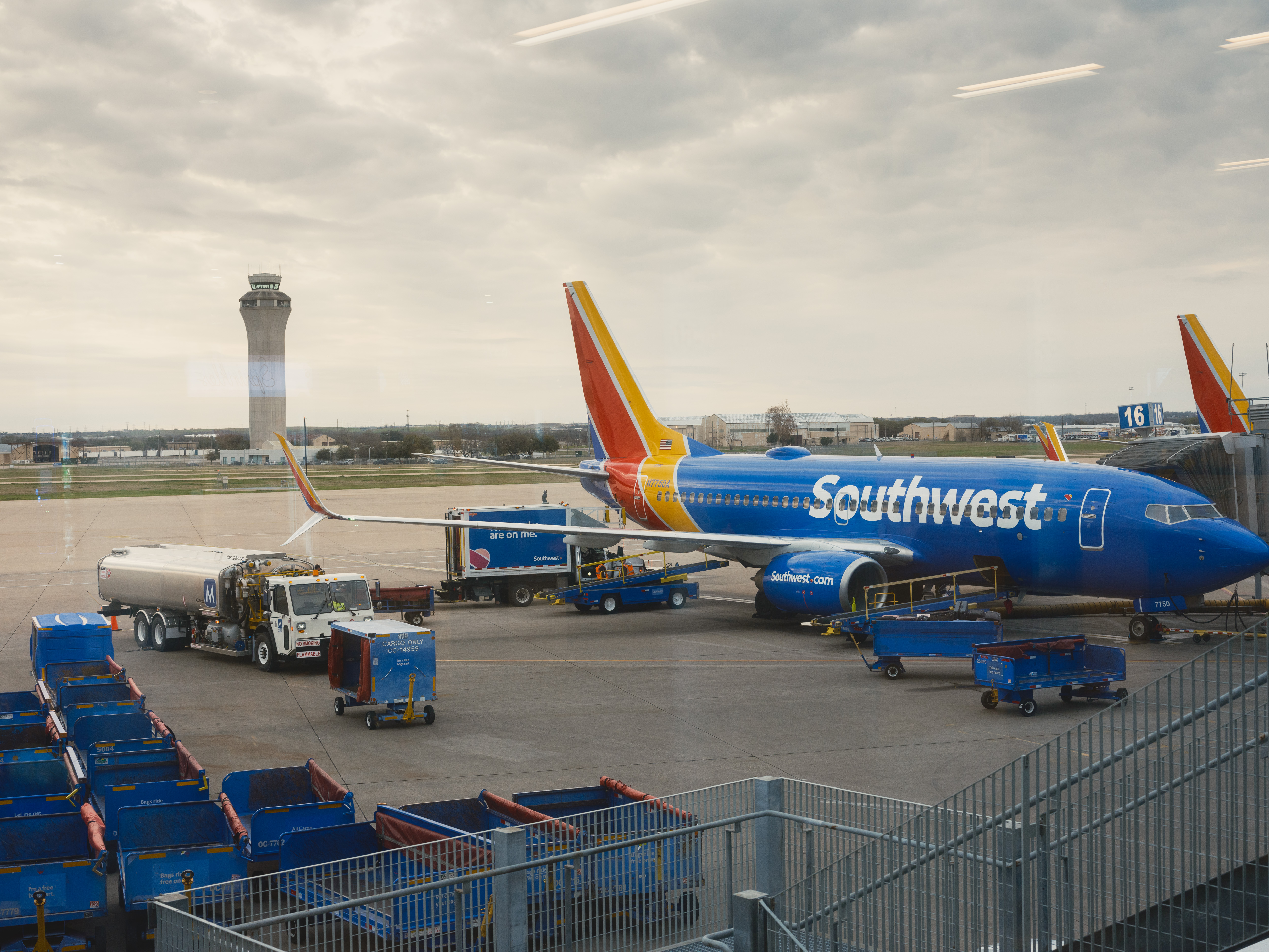 A Southwest airplane at an airport