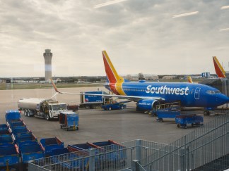A Southwest airplane at an airport