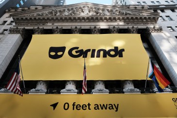 Exterior of Wall Street with Grinr logo