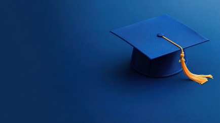 Graduation cap, blue background