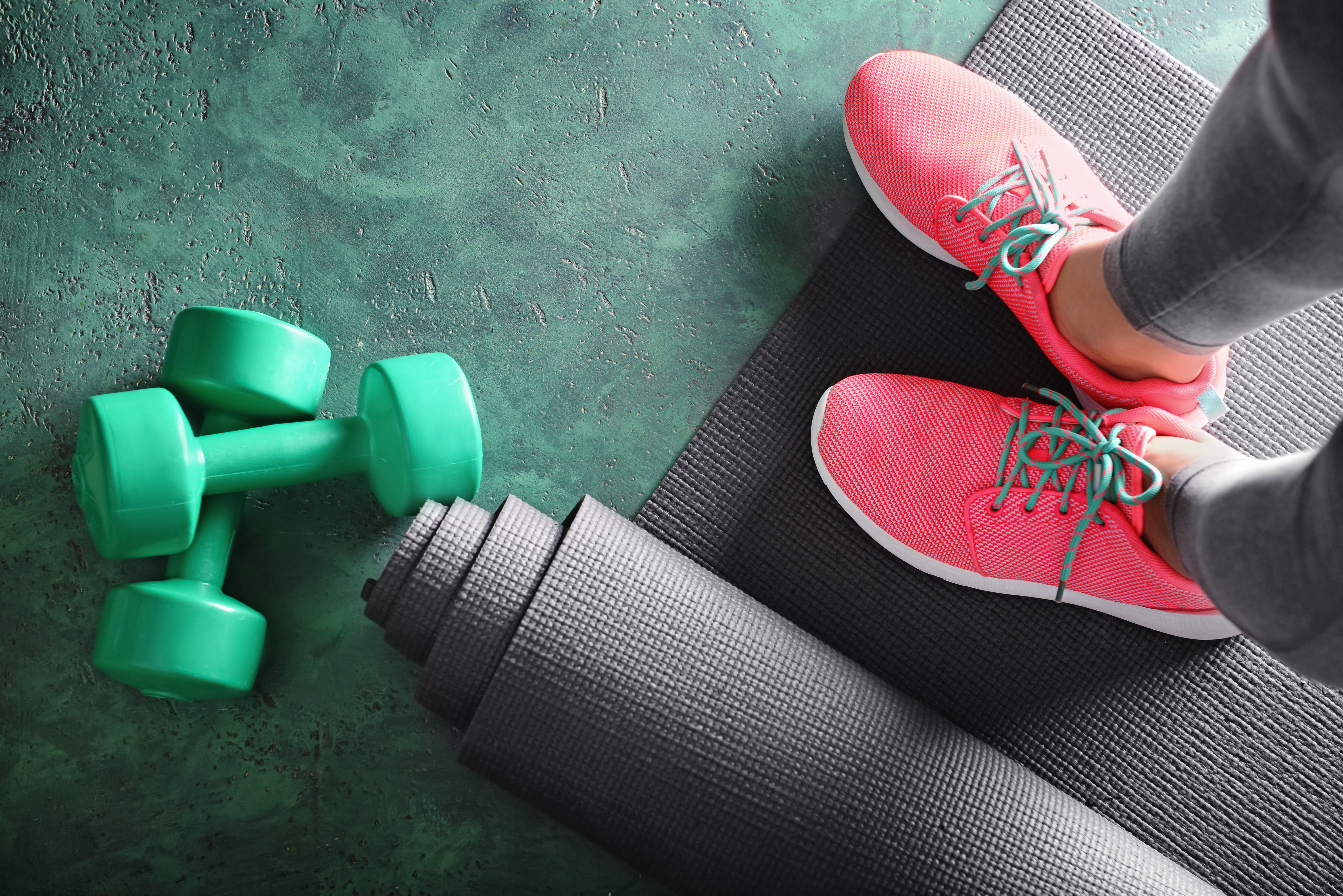 Yoga mat with fitness items