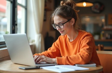 Young woman typing on laptop
