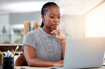 Woman working on laptop