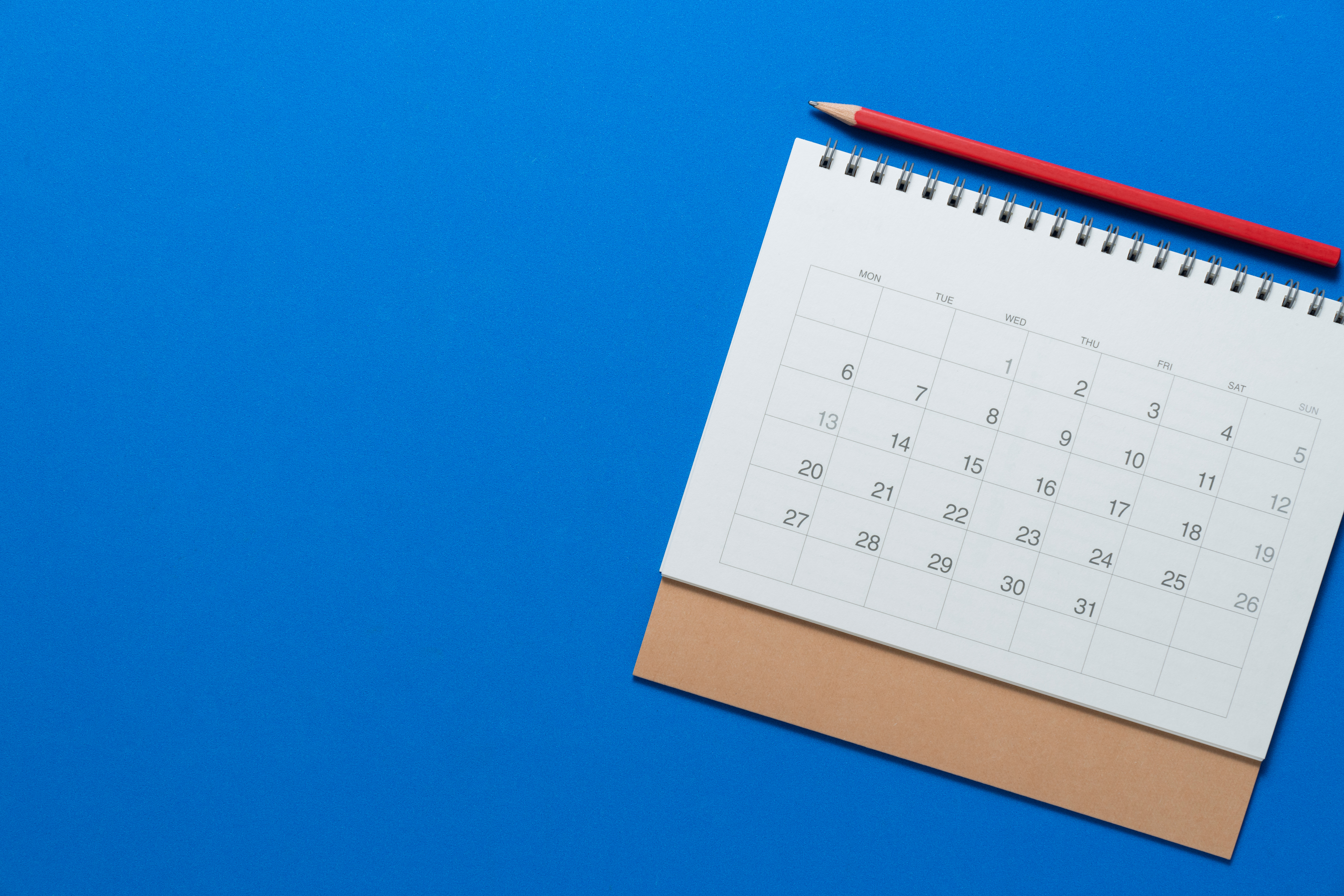 Calendar against a blue background