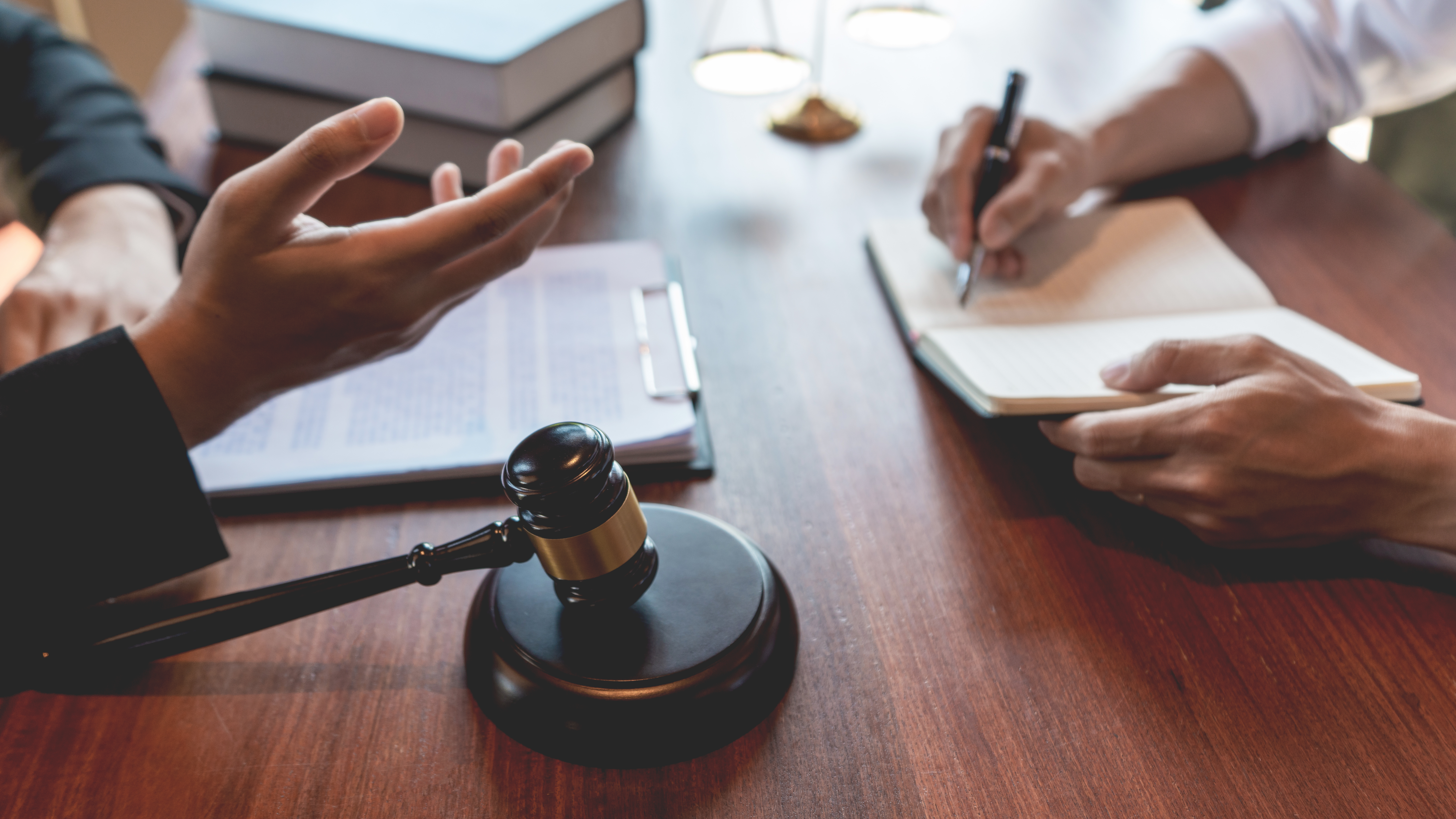 People settling a dispute with a judge
