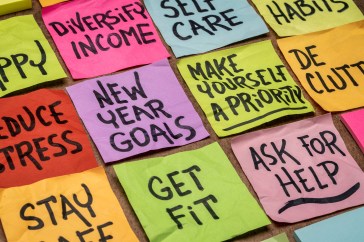 Sticky notes with resolutions on them