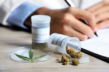 A health professional writes a script for medical cannabis.