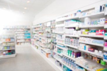 Medicine arranged at a pharmacy.