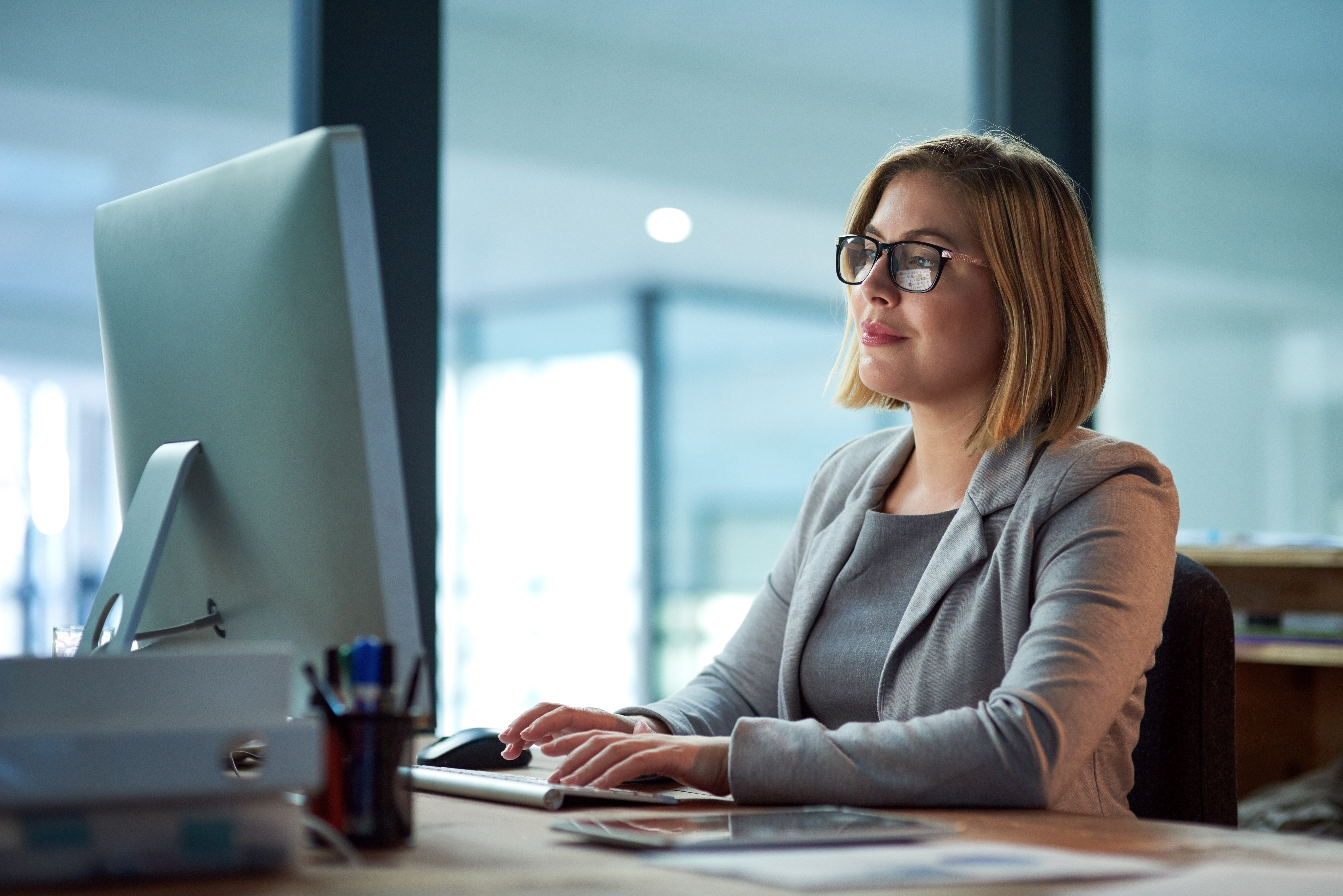 Woman working on laptop computer