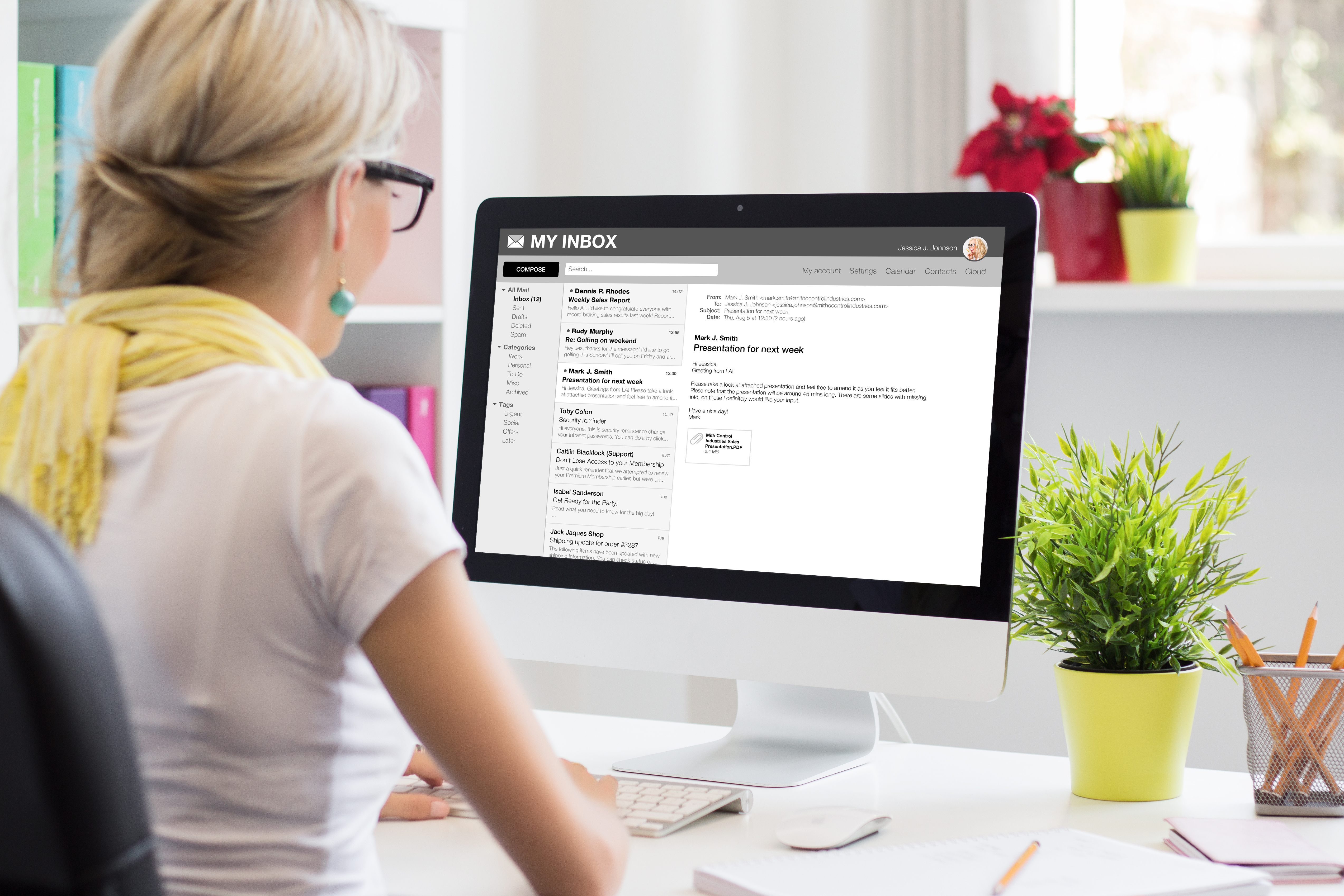 Woman checking email on computer
