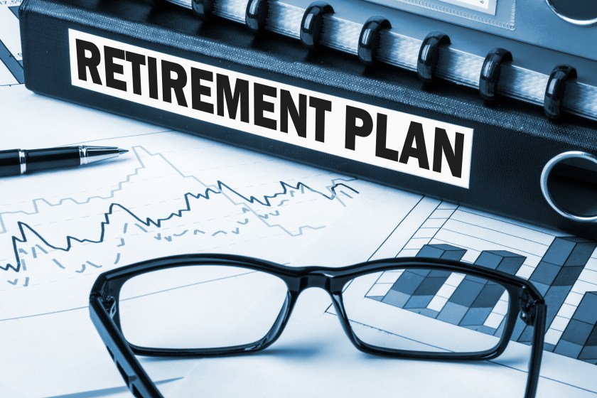 Retirement plan label on folder.