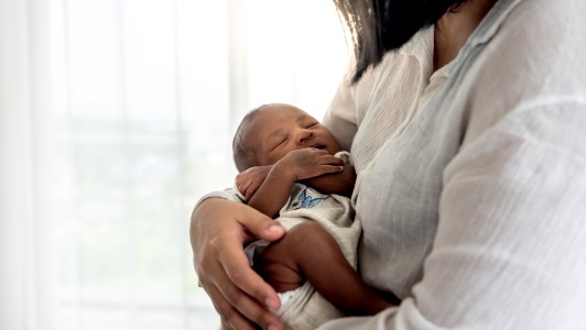 Portrait images of half African half Thai, 12-day-old baby newborn